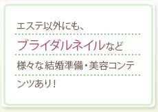 エステ以外にも、ブライダルネイル、ドレスインナーなど様々な美容コンテンツあり！