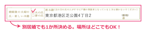 別居婚の婚姻届の書き方（本籍地）